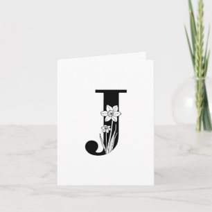 Floral J Monogram op witte noot Kaart