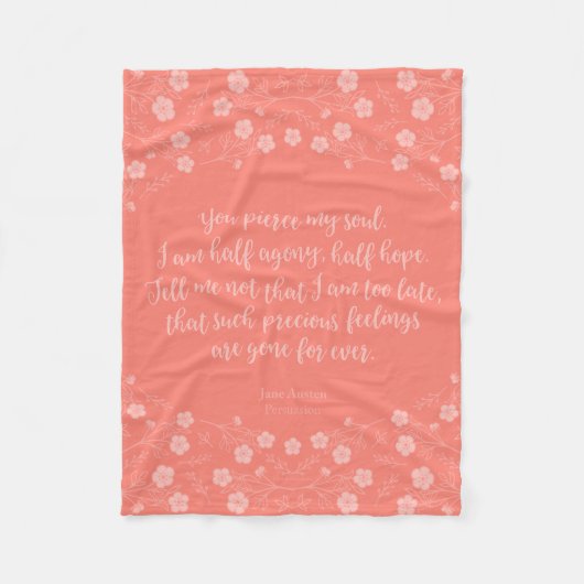 Floral Jane Austen Persuasion Love Letter Quote Fleece Deken (Voorkant)