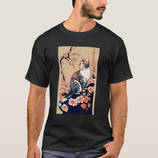Floral Japanese Cat T-shirt (Voorkant)