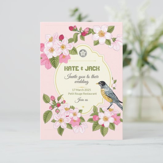 Floral Japans stijl Weddenschap Aankondiging (Staand voorkant)