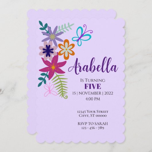 Floral jarig Uitnodiging (Voorkant / Achterkant)