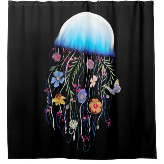 Floral Jellyfish Canvas Douchegordijn (Voorkant)
