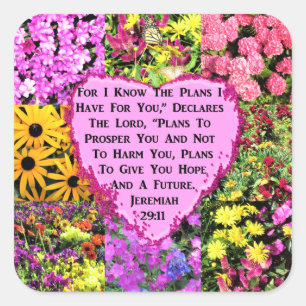 FLORAL JEREMIAH 29:11 FOTO-ONTWERP VIERKANTE STICKER