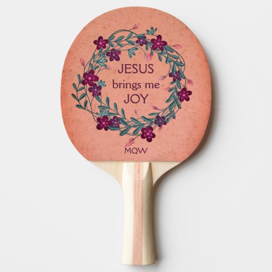 Floral JESUS BRENGT ME JOY Monogram Tafeltennisbatje (Voorkant)