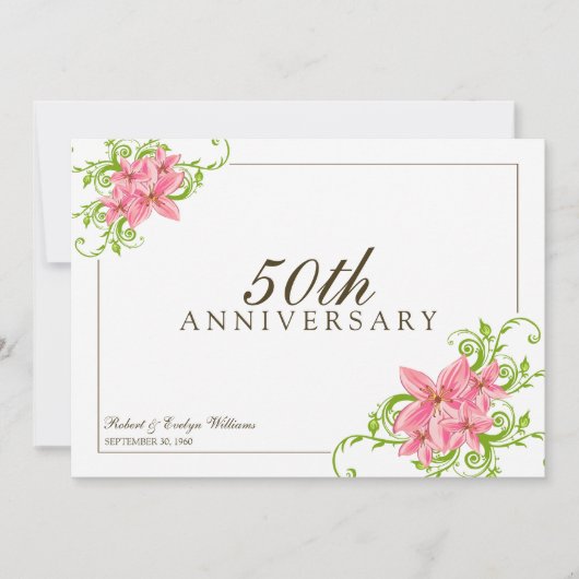 Floral Jubileum Party Custom Invitation (wit) Kaart (Voorkant)