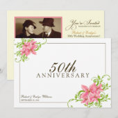Floral Jubileum Party Custom Invitation (wit) Kaart (Voorkant / Achterkant)
