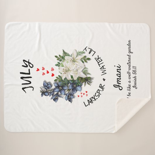 Floral JULI Geboortemaand Bloem Aangepast Christel Sherpa Deken (Voorkant (horizontaal))