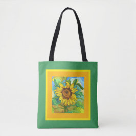 Floral, jumbozonnebloem op geel/groen tote bag