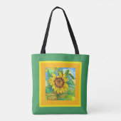 Floral, jumbozonnebloem op geel/groen tote bag (Achterkant)