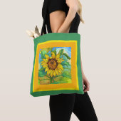 Floral, jumbozonnebloem op geel/groen tote bag (Dichtbij)