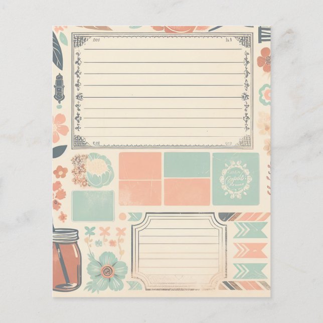 Floral Junk Journal Page Peach & Blauwgroen Southe (Achterkant)