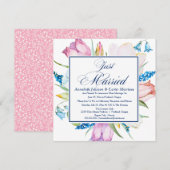 Floral "Just Married" Wedding Announcement Kaart (Voorkant / Achterkant)