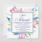Floral "Just Married" Wedding Announcement Kaart (Voorkant)