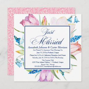 Floral "Just Married" Wedding Announcement Kaart