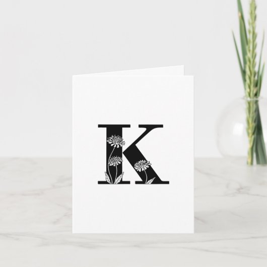 Floral K Monogram op witte noot Kaart (Voorkant)