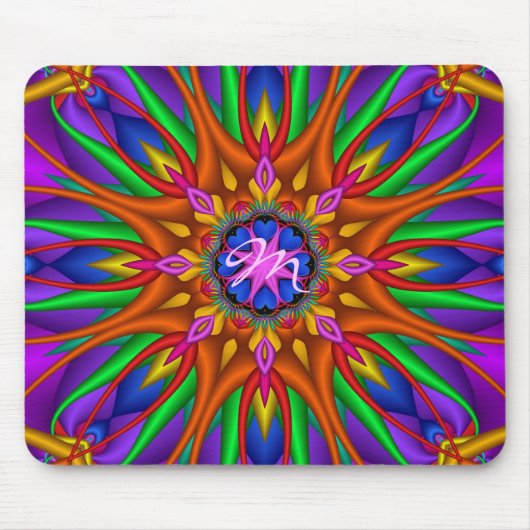 Floral kaleidoscoop mousepad met monogram muismat (Voorkant)