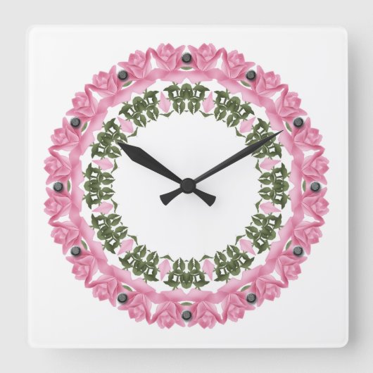 Floral kaleidoscoop vierkante klok (Voorkant)