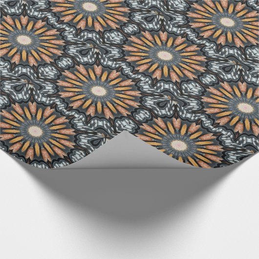 Floral Kaleidoscope Art Mosaic Oranje White Cadeaupapier (Hoek)