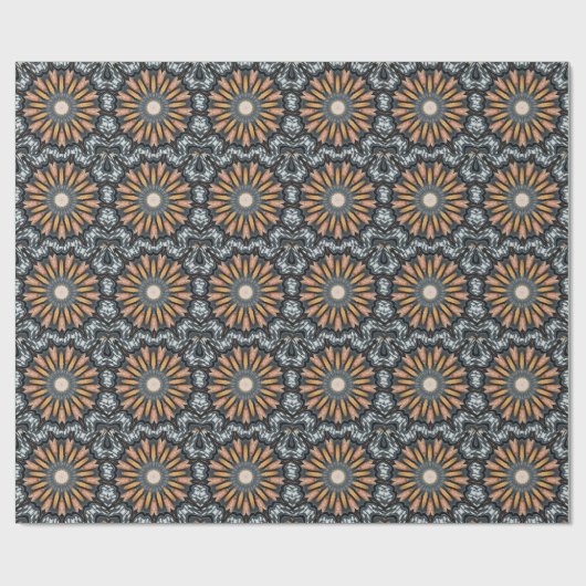 Floral Kaleidoscope Art Mosaic Oranje White Cadeaupapier (Vlak)