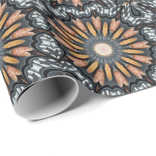 Floral Kaleidoscope Art Mosaic Oranje White Cadeaupapier (Rol Hoek)