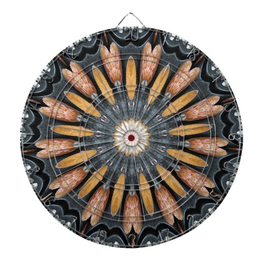 Floral Kaleidoscope Art Mosaic Oranje White Dartbord (Voorkant)