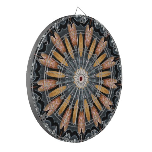 Floral Kaleidoscope Art Mosaic Oranje White Dartbord (Voorkant Links)