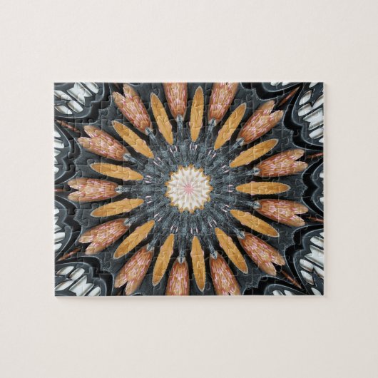 Floral Kaleidoscope Art Mosaic Oranje White Legpuzzel (Horizontaal)