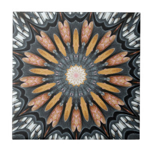 Floral Kaleidoscope Art Mosaic Oranje White Tegeltje