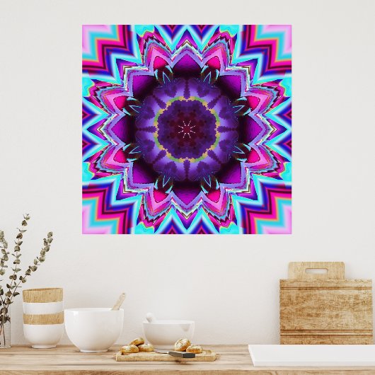 Floral Kaleidoscope, fractal wallart Poster (Keuken)