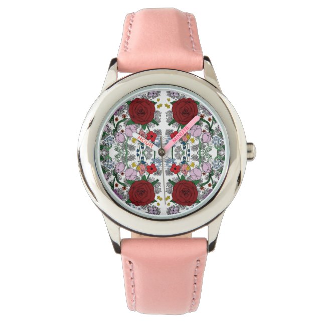 Floral Kaleidoscope Roestvrij staal Roze Horloge (Voorkant)