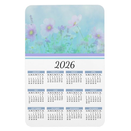 Floral kalender 2023 Soft Blue Waterverf Magneet (Verticaal)
