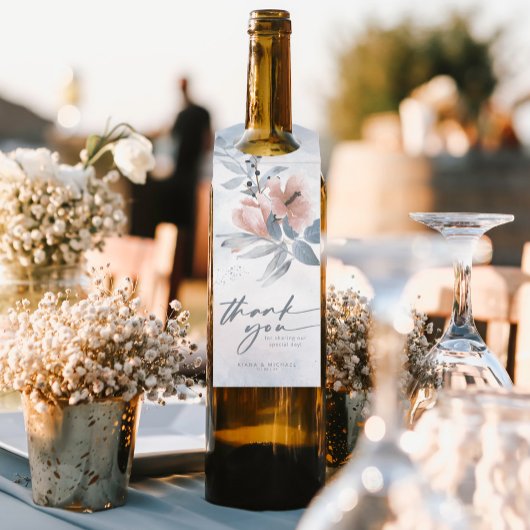 Floral kalligrafie Dank je Blauwe ID771 Flessenhanger