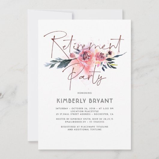 Floral kalligrafie Elegant Moderne Pensioen Partij Kaart (Voorkant)