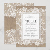 Floral Kant en Burlap Elegant Verjaardagsfeest Kaart (Voorkant / Achterkant)