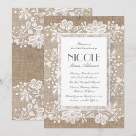 Floral Kant en Burlap Elegant Vrijgezellenfeest Kaart