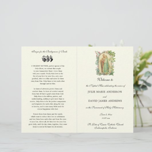 Floral katholiek latijn mis bruiloft programma (Staand voorkant)