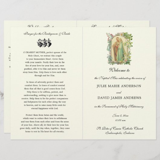 Floral katholiek latijn mis bruiloft programma (Voorkant / Achterkant)