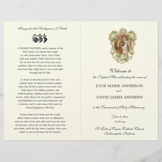 Floral katholiek latijn mis bruiloft programma (Voorkant)