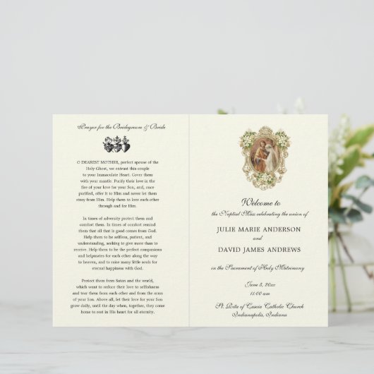 Floral katholiek latijn mis bruiloft programma (Staand voorkant)