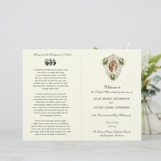 Floral katholiek latijn mis bruiloft programma (Staand voorkant)