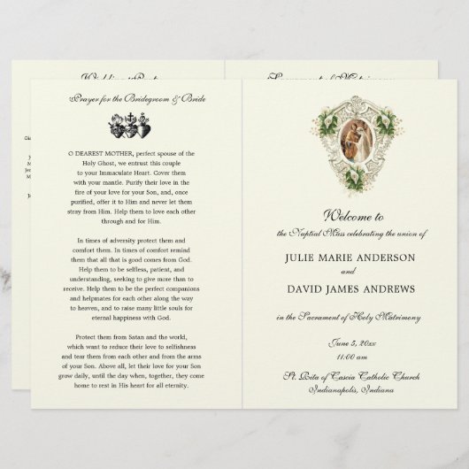 Floral katholiek latijn mis bruiloft programma (Voorkant / Achterkant)