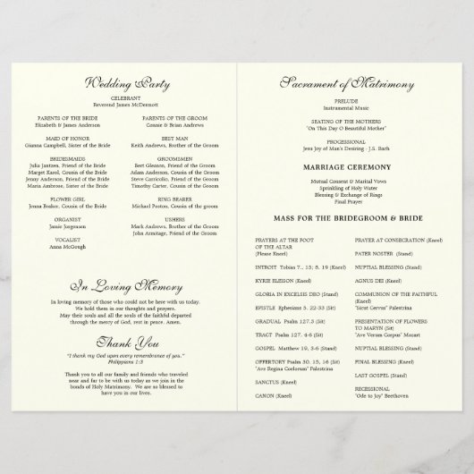 Floral Katholieke bruiloft programma (Achterkant)