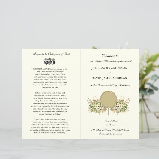 Floral Katholieke bruiloft programma (Staand voorkant)