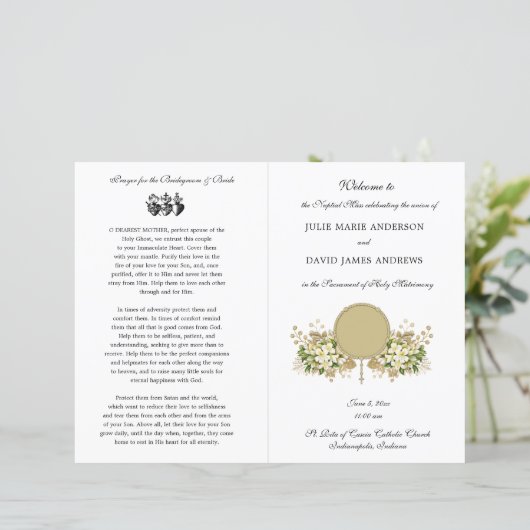 Floral Katholieke bruiloft programma (Staand voorkant)