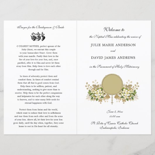 Floral Katholieke bruiloft programma (Voorkant)
