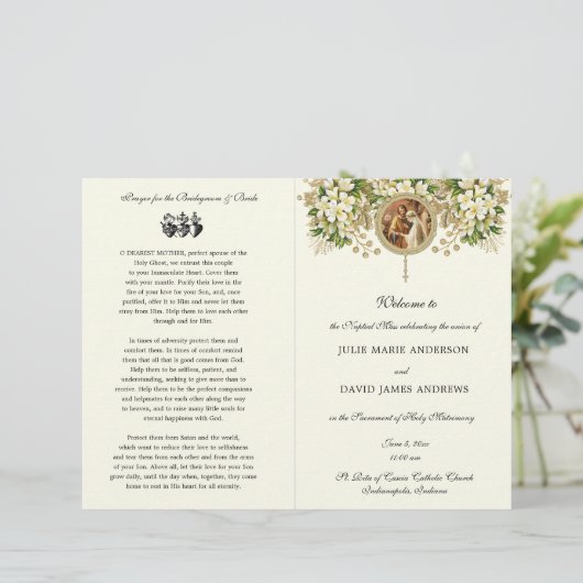 Floral Katholieke bruiloft programma (Staand voorkant)