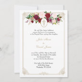 Floral Katholieke Religieuze bruiloft Gouden Kruis Kaart (Voorkant)