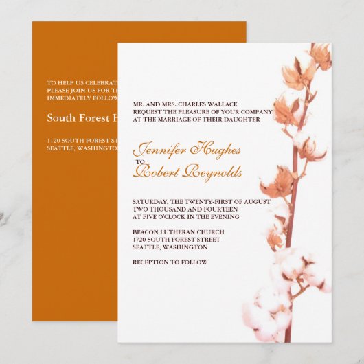 Floral Katoen Bruiloft Uitnodiging (Voorkant / Achterkant)