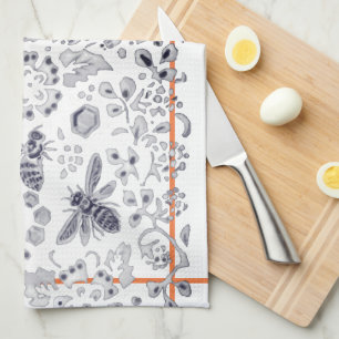 Floral-katoen van roestbruin-witte bijen  theedoek