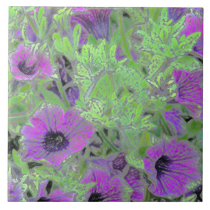 FLORAL KERAMISCHE TEGEL/PAARSE PETUNIAS/PAINTERLY  TEGELTJE